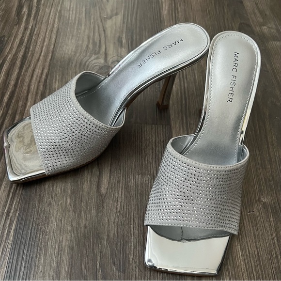 Marc Fisher NEW Silver Metallic Rhinestone Square Toe MFDANRIE Shimmery Heels - Picture 6 of 16
